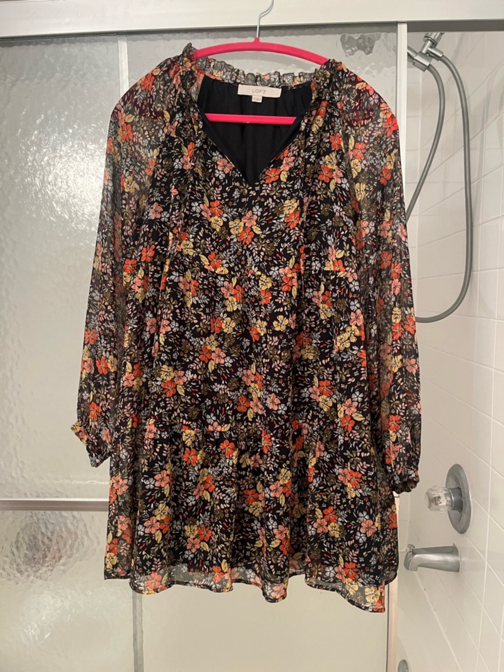 LOFT Black Floral Babydoll Dress